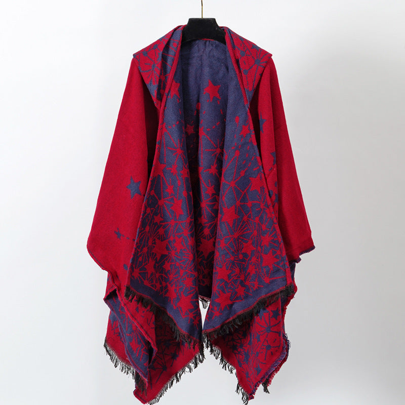 Cashmere-like Knitted Geometric Outer Scarf Shawl
