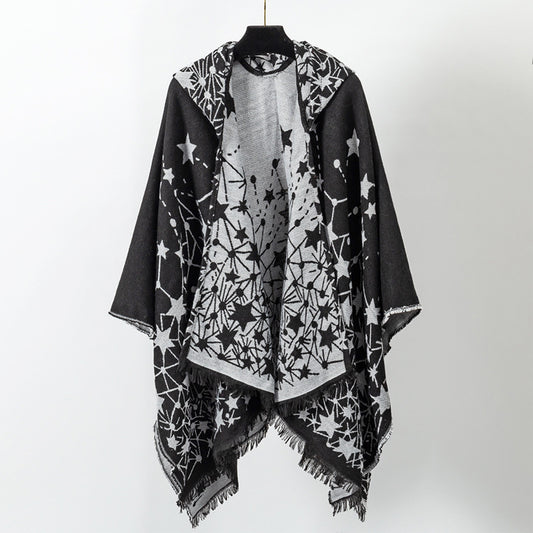 Cashmere-like Knitted Geometric Outer Scarf Shawl